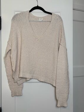 By Together Inside-Out Seam Cream V-Neck Sweater